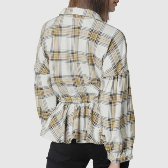 Vero Moda Snow White Cotton Plaid Pattern Top Size L - Picture 2 of 8